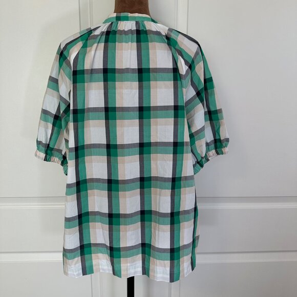 Ann Taylor Green & White Plaid Peasant Top Blouse Large - Picture 3 of 9